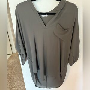 Muted olive green V-Neck Blouse with Pocket